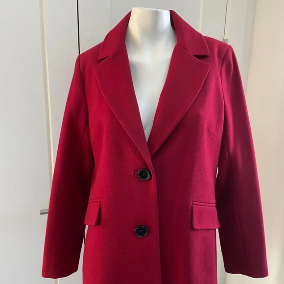 Sam Edelman Classic 2 Button Notch Collar Wool Poly Blend Lined Coat Red Sz M - Picture 2 of 16